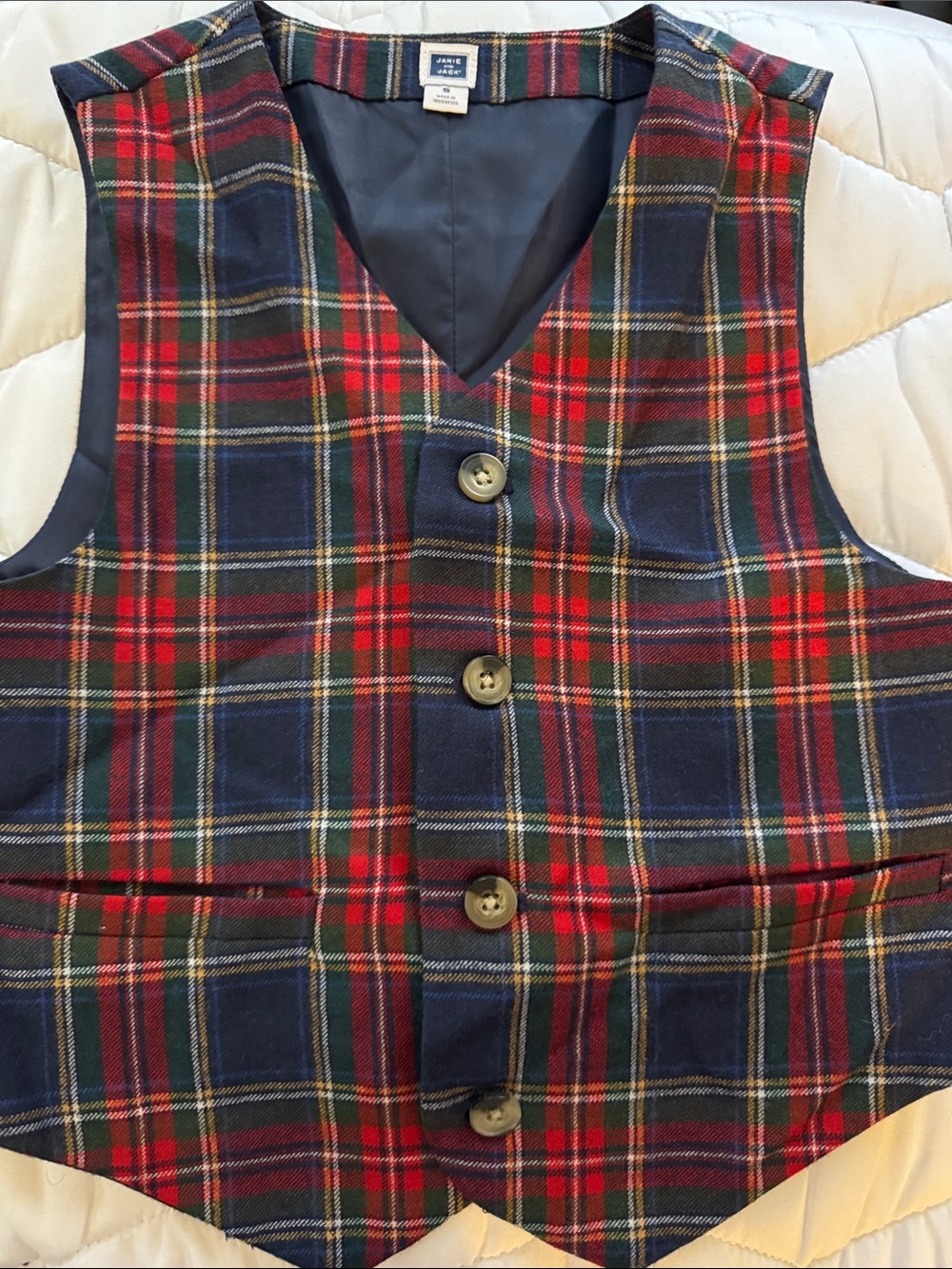 Kids Plaid Button-Front Vest in Red and Navy size 5
